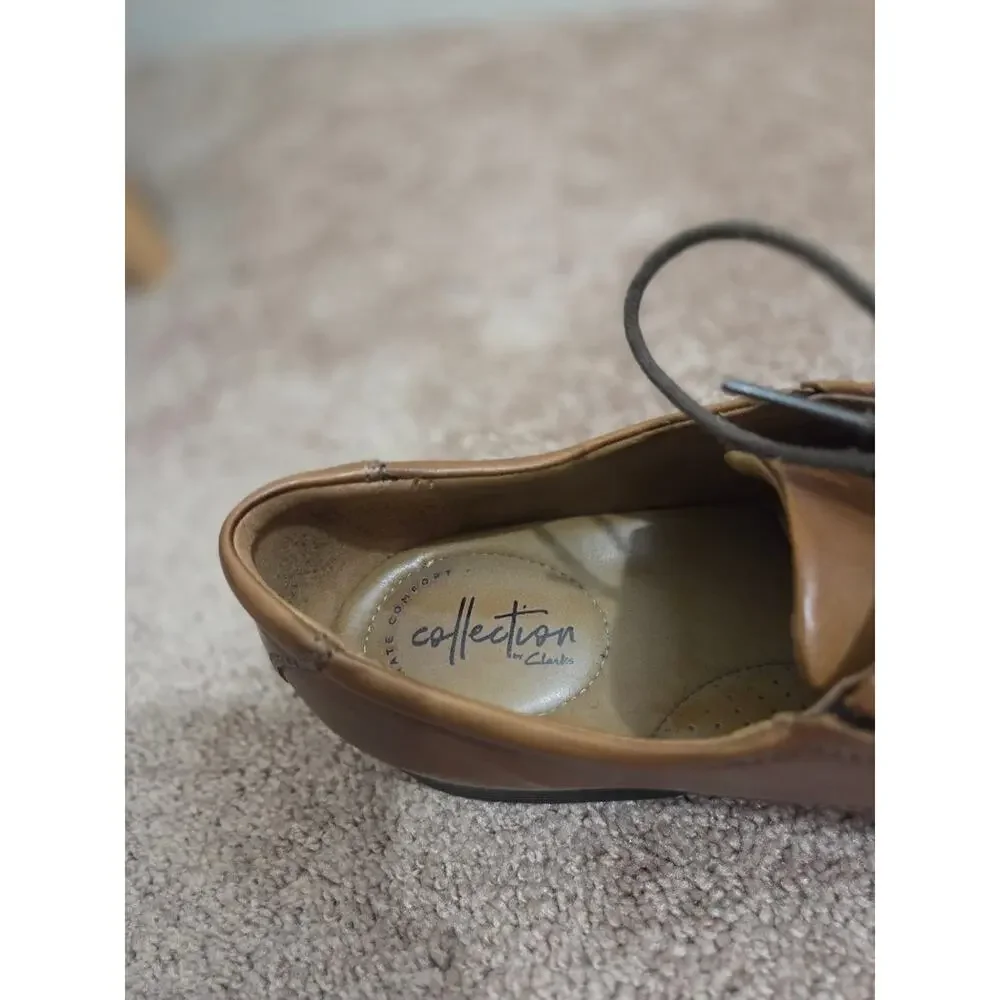 Clarks Collection Mens 12 M Brown Leather Cap Toe Oxford Dress Shoes Lace Up